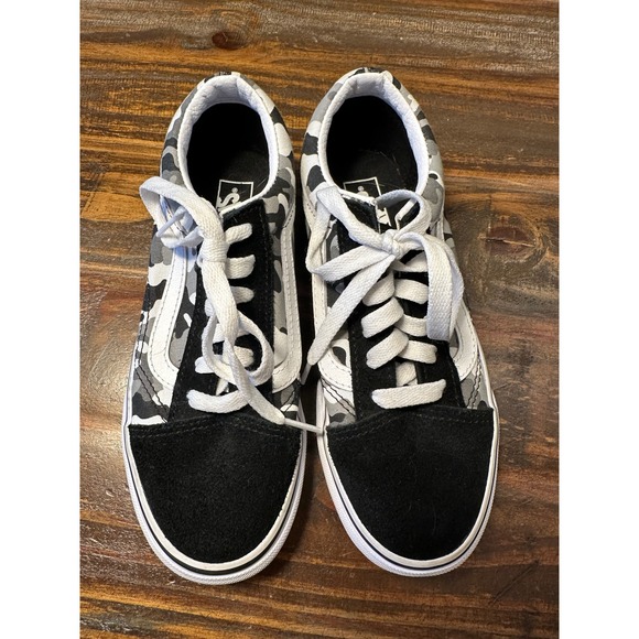 Vans Old Skool Kids Camo Low‎ Top Sneakers Black White Gray Size 3 Youth - Picture 3 of 11